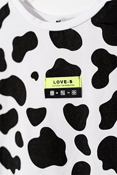 Magu Κοριτσίστικο βαμβακερό μπλουζάκι με ασπρόμαυρο σχέδιο Oversize και μαύρο μπλουζάκι με ραβδώσεις δύο τεμαχίων