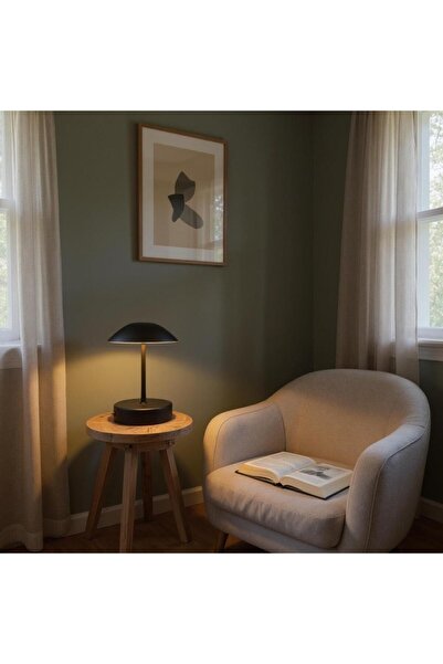 ABAJUR EVİM Mantar Siyah Kasa Pilli Masa Lambası