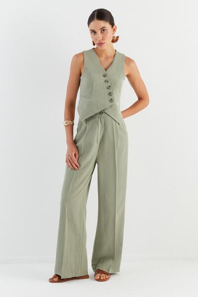 Shopping Shop Asymmetric Vest Trousers Set Khaki