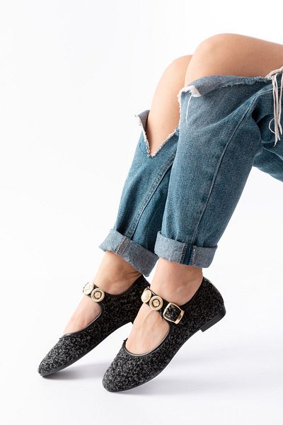 Moda Asmira Inf-6363 Black Towel Patterned Helmet Buckle Casual Shoes