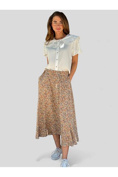 Retrobird Valerie Viscose Flared μακριά φούστα Γυναικεία Milk Coffee
