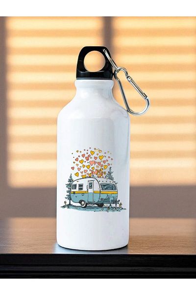 lili hediyelik Heart and Caravan Printed Water Bottle Flask Water Bottle - Home Kitchen Office Workplace Gift Item