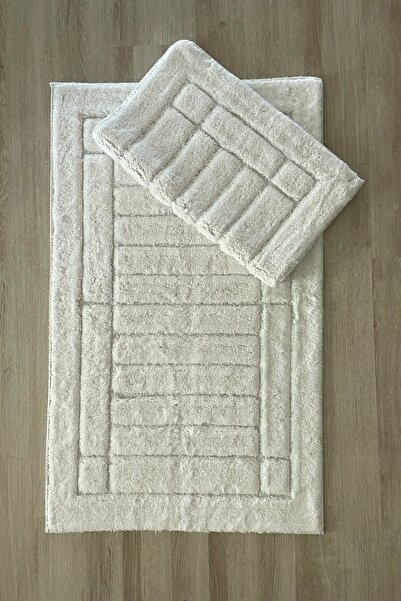 Hevia Home Σετ χαλιών μπάνιου από βαμβακερό ταφτίνγκ με απορροφητική ικανότητα, μαλακής υφής, Σετ χαλιών μπάνιου 2 τεμαχίων 60x100 - 50x60