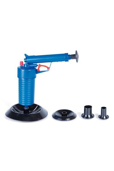 DAR Compressed air pump with 4 accessories for unclogging pipes in sinks, bathtubs, showers and toilets