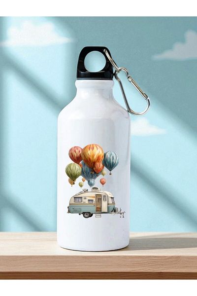 lili hediyelik Balloon and Caravan Printed Water Bottle Flask Water Bottle - Home Kitchen Office Workplace Gift Item