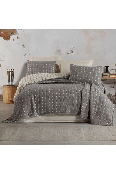 Şaheser Jacquard cotton blanket 240x260cm + 2 pillowcases, Saheser Home, Viviana grey