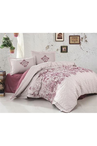 Pucioasa Quilted duvet set + 2 pillowcases 100% cotton, Mandora V2 - Dusty Rose