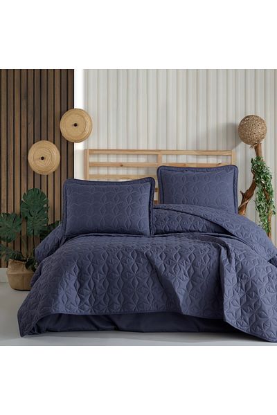 Pucioasa Quilted duvet cover set + 2 pillowcases 100% cotton, Aryes V1 Navy blue
