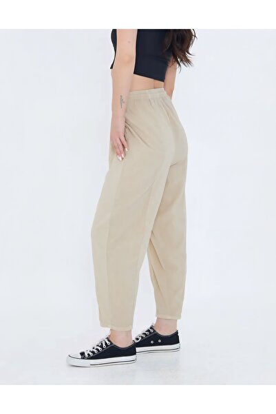 Rosidam Balloon Leg Elastic Waist Plain Linen Trousers