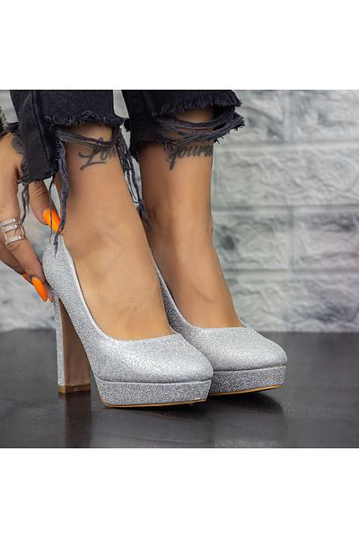 mei 2T5 Silver Platform Chunky Heel Shoes
