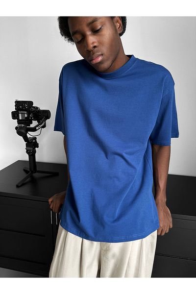 TREND KOMBİN Μπλουζάκι Navy Blue Oversize Unisex Basic - 100% βαμβακερό πολύχρωμο μπλουζάκι