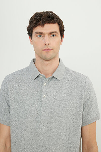 ALTINYILDIZ CLASSICS Tricou jacquard cu guler polo, din bumbac alb, cu croiala confortabilă