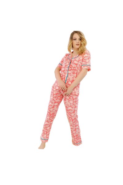 Generic Women's Short-Sleeved Cotton Button-Down Pajamas - PJ 2108
