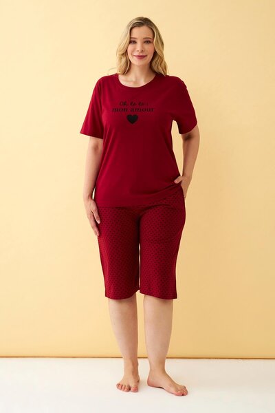 Akbeniz Γυναικείο Σετ Πιτζάμες Κάπρι με μοτίβο καρδιάς μεγάλου μεγέθους