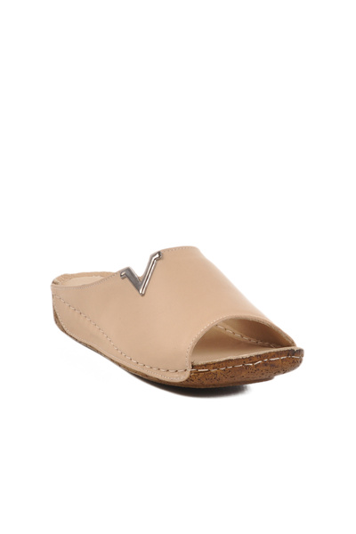 AYAKMOD Beige Genuine Leather Women's Slippers 002 Z