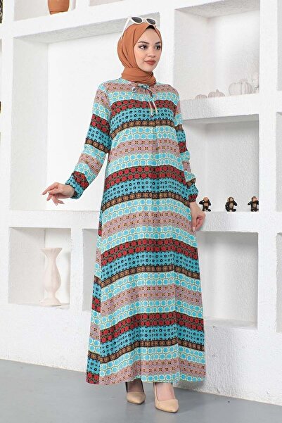 SGS Φόρεμα από βισκόζη με κορδόνια στο λαιμό ΜΠΛΕ