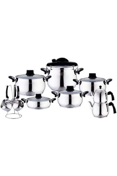 Pierre Cardin طقم أواني طهي ستيل كراون 18 قطعة (أسود)