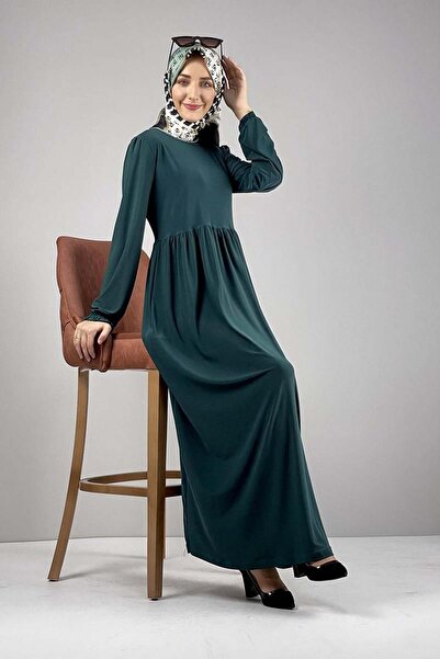 SGS Waist Pleated Hijab Dress Emerald Green