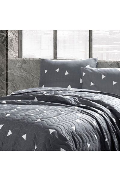 Eponj Home Quilted duvet set 200x220cm + 2 pillowcases with triangles, Ucgen Grey