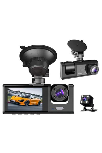 DAR 3 Channel Car Camera – 1296P Front, Interior and Rear Recording, IR, G-Sensor, Parking Monitor