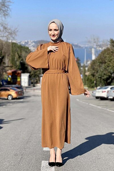 End Fashionable Stripe Waist-Tie Dress Brown