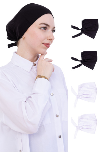 Modish Group Women's Hijab Bonnet Lace-Up Seamless Combed Cotton 4 Piece Set