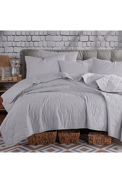 Eponj Home Quilted duvet set 200x220cm + 2 pillowcases, Solid Grey