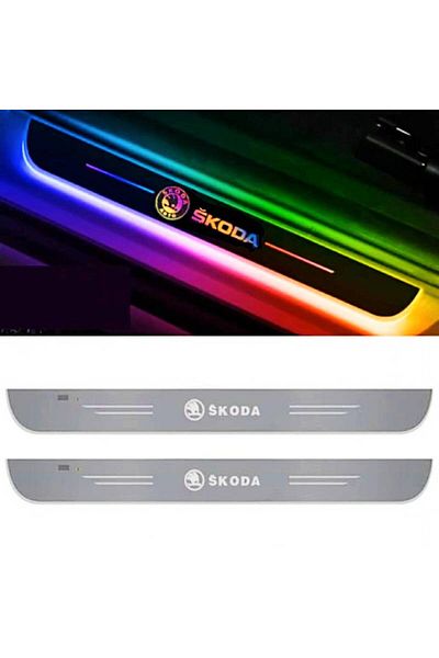 BGRJ Automotive Set of 2 illuminated Skoda car sill protectors, multicolor, dynamic