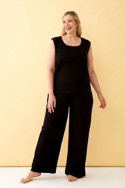 Akbeniz Women's Black Linen Jacquard Plus Size Bottom Top Set