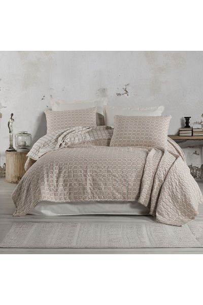 Şaheser Jacquard cotton blanket 240x260cm + 2 pillowcases, Saheser Home, PIA beige