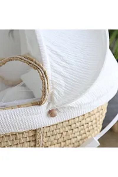 Fun Moment Moses Basket with Foldable Wooden Stand in White