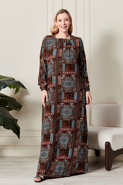 Ferace Women's Plus Size Osmnalı Ethnic Pattern Dress
