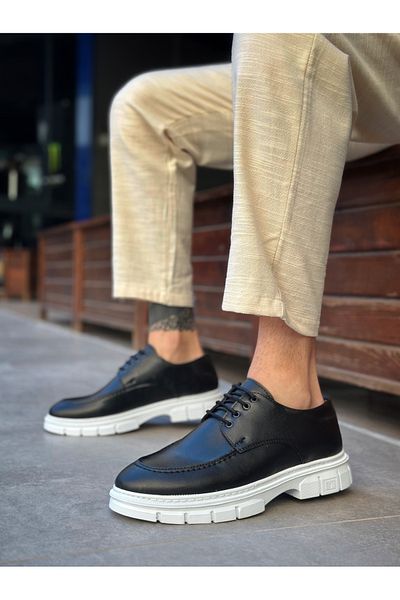 pabucmarketi Lace-Up Men's Casual Shoes Black (White Sole)