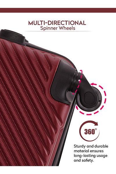 PARAJOHN Para John Lightweight Travel Luggage Trolley Set 3 Pcs ABS -Burgundy
