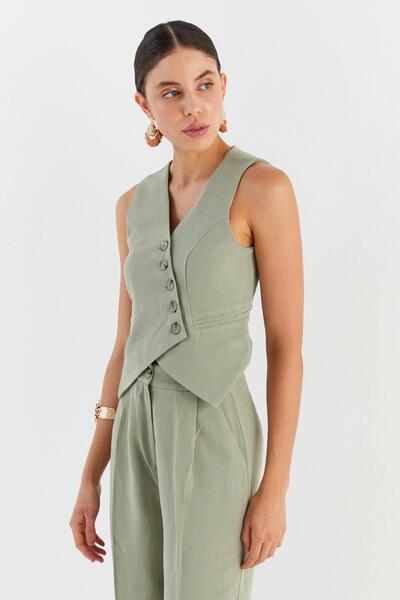 Shopping Shop Asimetrik Yelek Pantolon Takım HAKI