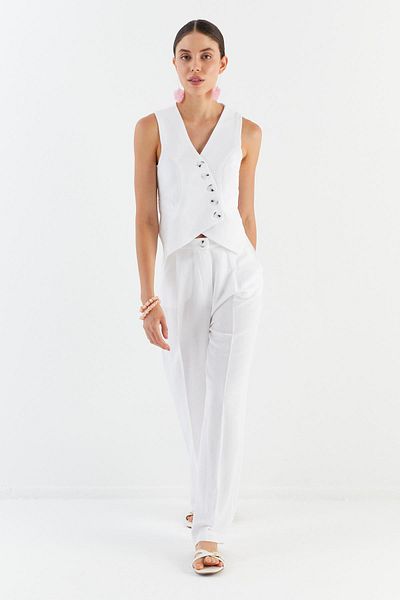 Shopping Shop Asymmetric Vest Trousers Suit White