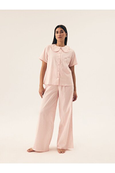 Henderson Pijamale minimaliste în carouri pentru femei, cu detalii clasice, c...