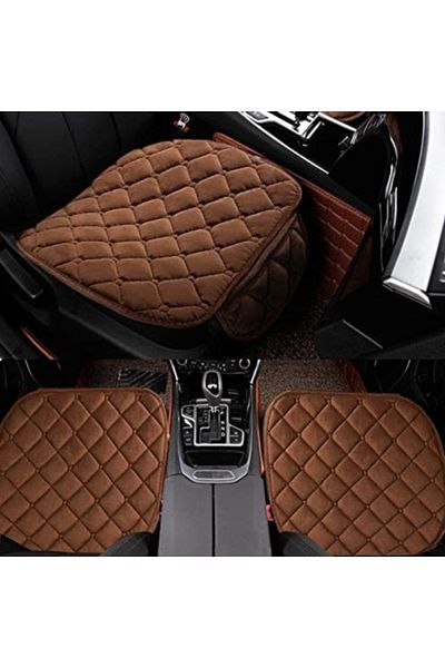 DAR Set of 3 Premium Car Seat Covers for Front and Back Seats, with Organizer Pockets, Brown