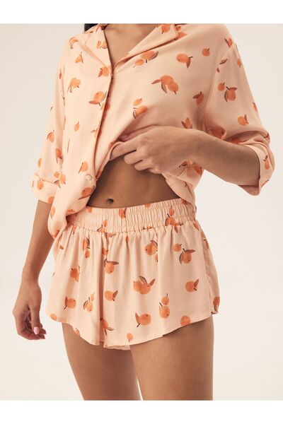 Henderson Classic elegant comfortable women's pajama with fruit pattern and V neck & Shirt and shorts| Naranja