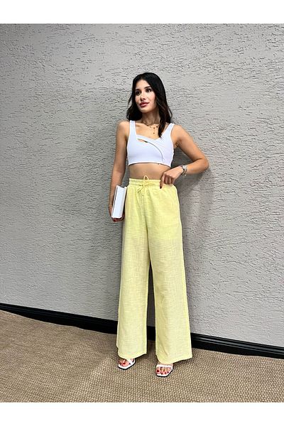 Miss Prova Waist Tie Detailed Linen Trousers Misspnt2669