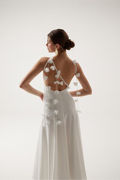 HOLLY LOLLY Long Raina Dress with Strap Leaf Detail White