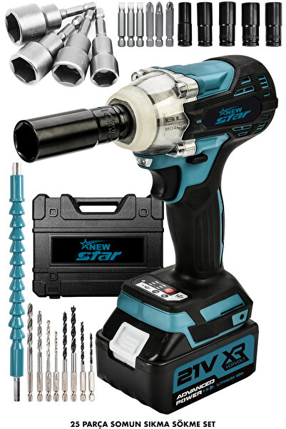 Newstar 21v Çift Akü Kömürsüz Darbeli Vidalama 450nm Somun Sıkma Sökme Matkap