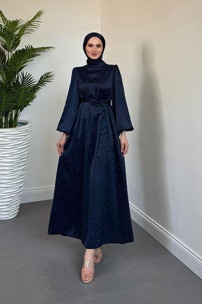 MERVEN AKYÜZ Rochie de seară cu mâneci balon Milano Stone Bleumarin