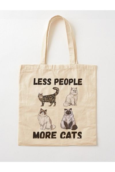 GİFTORA Less People More Cats Raw Cloth Shoulder Bag