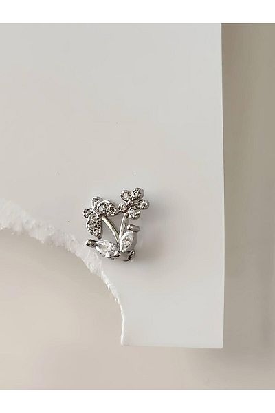 Eva Takı Store Butterfly Flower Model Cartilage Piercing Tragus Helix Silver Color Earring