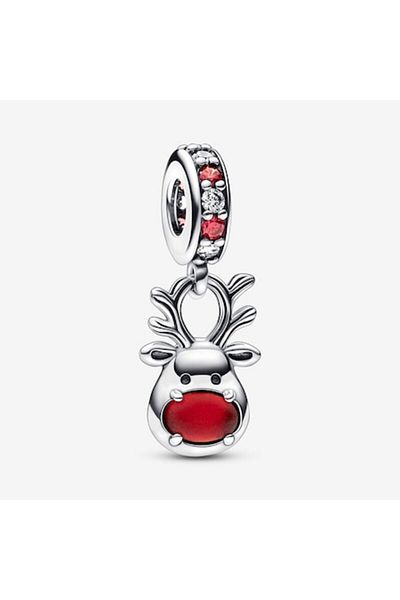Pandora Murano glass pendant talisman with red-nosed reindeer - 925 Silver