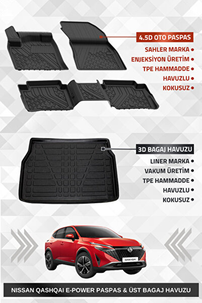 Sahler Qashqai E-Power 2022 + Uyumlu 4.5D Premium Havuzlu Oto Paspas ve Liner...