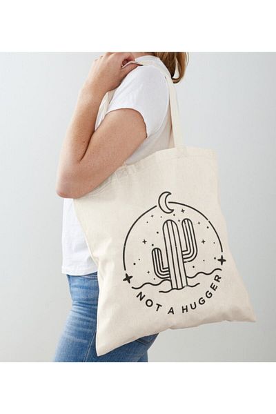 GİFTORA Cactus and Moon Designed Raw Cloth Shoulder
