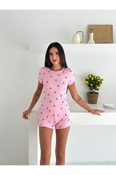 LETS BASIC Σετ πιτζάμες με κοντομάνικο σορτς ροζ κερασί
