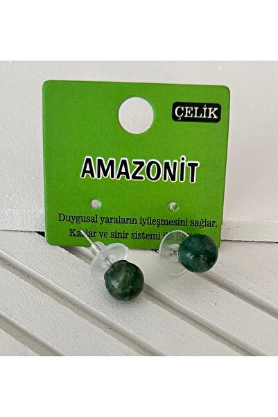 juleeco AMAZONİT Doğaltaş Çelik Top Küpe